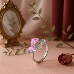 4Pcs 2 Colors Brass Micro Pave Cubic Zirconia Cuff Rings for Women&nbsp;RJEW-HY0001-32