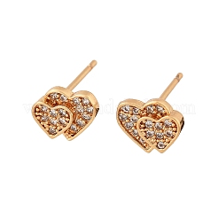 Brass Micro Pave Clear Cubic Zirconia Stud Earrings for Women&nbsp;EJEW-G428-25G-06