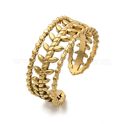 Leaf 304 Stainless Stee Open Cuff Rings for Women&nbsp;RJEW-Q006-03A-G