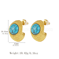 Stainless Steel Synthetic Turquoise C-shaped with Oval Stud Earrings&nbsp;EL3741-1