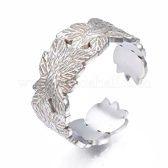 Non-Tarnish 304 Stainless Steel Leaf Wrap Open Cuff Ring&nbsp;LS-RJEW-T023-27P