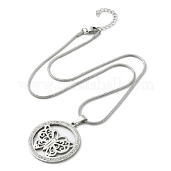 201 Stainless Steel Crystal Rhinestone Ring with Hollow Butterfly Pendant Necklaces for Women&nbsp;NJEW-P327-01P