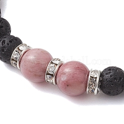 Round Natural Lava Rock & Rhodochrosite Beaded Stretch Bracelets for Women&nbsp;BJEW-JB10804