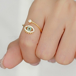Cubic Zirconia Horse Eye Open Cuff Rings for Women&nbsp;RJEW-F148-01G