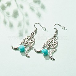 Woven Net with Natural Mashan Jade Dangle Earrings&nbsp;EJEW-JE04945-02