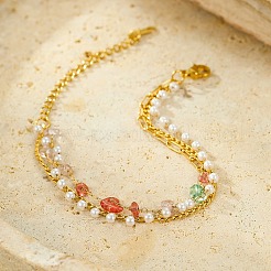 Gemstone Chip with Plastic Pearl Multi-strand Bracelets for Women&nbsp;BJEW-G739-01G