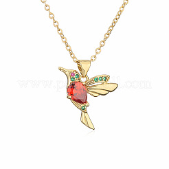 Brass Pave Cubic Zirconia Little Bird Pendant Necklaces&nbsp;FS-WG89328-02