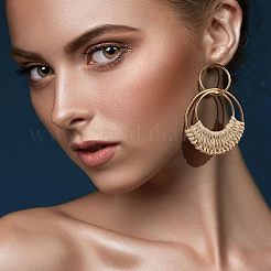 4Pairs Flat Round Alloy Raffia Dangle Stud Earrings&nbsp;FS-WG1ECDE-01
