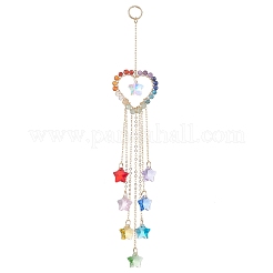 Wire Wrapped Natural Gemstone Heart Pendant Decorations&nbsp;HJEW-JM01038