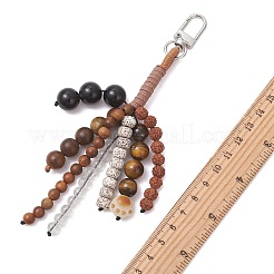 Round Natural Tiger Eye & Silver Obsidian & Quartz Crystal & Undyed Natural Rudraksha & Xingyue Bodhi Beads Pendant Decorations&nbsp;HJEW-TA00462