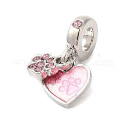 Rack Plating Alloy Light Rose Rhinestone European Dangle Charms&nbsp;PALLOY-S189-29P