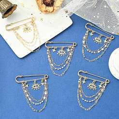 5Pcs Rhinestone Eye & Alloy Star Charms Safety Pin Brooch&nbsp;JEWB-CJ0003-44