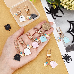 8Pcs 4 Colors Halloween Ghost Colorful Flower Alloy Enamel Pendant Decorations&nbsp;HJEW-CP0001-07