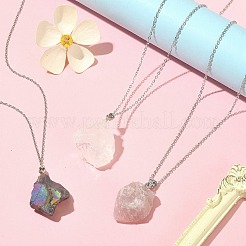 Natural Mixed Gemstone Nugget Pendant Necklace with 304 Stainless Steel Chains&nbsp;NJEW-JN04385