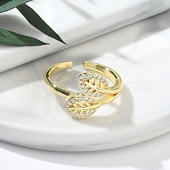 Rack Plating Brass Micro Pave Clear Cubic Zirconia Open Cuff Finger Rings for Women&nbsp;RJEW-M028-73G