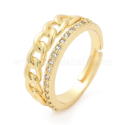 Curb Chain Style Brass Micro Pave Clear Cubic Zirconia Open Cuff Rings for Women&nbsp;RJEW-G343-07G