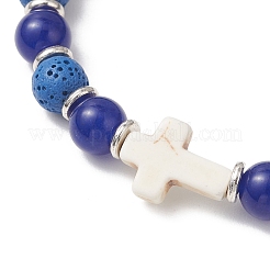 Natural Lava Rock & Malaysia Jade Round Beaded Stretch Bracelets&nbsp;BJEW-JB13452