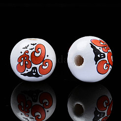 Halloween Printed Natural Wood Beads&nbsp;WOOD-S057-083