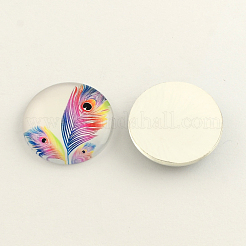 Feather Pattern Flatback Half Round Glass Dome Cabochons&nbsp;GGLA-R026-12mm-26
