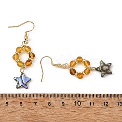 Star Natural Amber & Abalone Shell/Paua Shell Dangle Earrings&nbsp;EJEW-JE07358-01