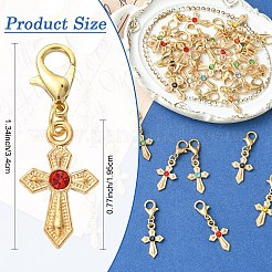 30Pcs Cross Alloy Rhinestone Pendant Decorations&nbsp;HJEW-YW00357