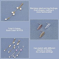 30Pcs 3 Colors 304 Stainless Steel Stud Earring Findings&nbsp;STAS-UN0017-99