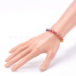 Rainbow Round Evil Eye Lampwork Stretch Beaded Bracelets for Kids&nbsp;X-BJEW-JB05940
