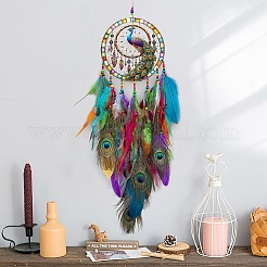 Peacock Acrylic & Woven Net/Web with Feather Hanging Ornaments&nbsp;HJEW-A013-01
