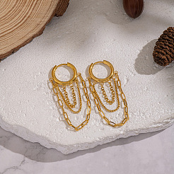 304 Stainless Steel Geometric Tassel Hoop Earrings for Women&nbsp;LW5762-1