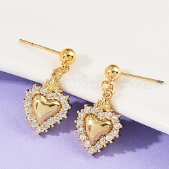 Heart Brass Micro Pave Clear Cubic Zirconia Dangle Stud Earrings&nbsp;EJEW-F895-14G