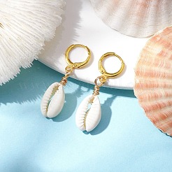 Natural Mixed Cowrie Shell Hoop Earrings&nbsp;EJEW-JE05777