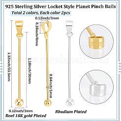 4Pcs 2 Colors Rhodium Plated 925 Sterling Silver Locket Style Planet Pinch Bails&nbsp;STER-SC0001-71A