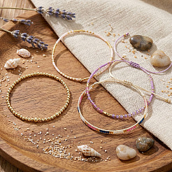 4Pcs 4 Styles Adjustable Glass Seed Beads & Natural Amethyst Beads Braided Bead Bracelets&nbsp;VW6541-1