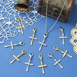10Pcs 2 Colors Alloy Rhinestone Cross Pendant Decorations&nbsp;HJEW-YW00389