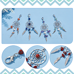 20Pcs 2 Style Woven Net/Web with Feather Alloy Pendant Decoration&nbsp;HJEW-NB0001-92