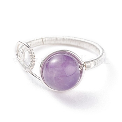 Copper Wrapped Natural Amethyst Braided Bead Rings for Women Men&nbsp;RJEW-TA00026-03