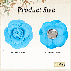 4Pcs Cloth Art Camelia Brooch Pins&nbsp;JEWB-CN0001-03A
