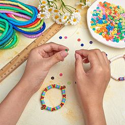 10 Strands 5 Colors Flat Round Handmade Polymer Clay Beads&nbsp;CLAY-SZ0002-01