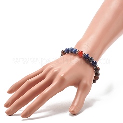 Natural Mixed Stone & Wood Round Beads Stretch Bracelet&nbsp;BJEW-JB07135