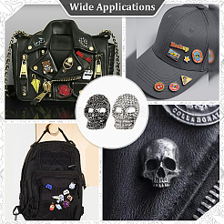 4Pcs 2 Colors Skull Zinc Alloy Rhinestone Brooches for Backpack Clothes&nbsp;JEWB-PH0001-38