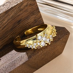 Brass Micro Pave Clear Cubic Zirconia Cuff Rings for Women&nbsp;RJEW-Q009-04G