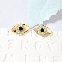 Eyes Brass Micro Pave Cubic Zirconia Stud Earrings&nbsp;EJEW-C186-20G-02