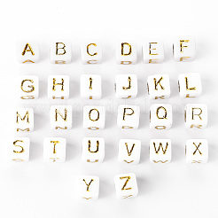 156Pcs 26 Style White Plating Acrylic Letters Beads&nbsp;SACR-YW0001-02