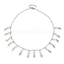 Halloween 304 Stainless Steel Curb Chain Dyed Synthetic Turquoise Tassel Necklaces&nbsp;NJEW-JN05370-02