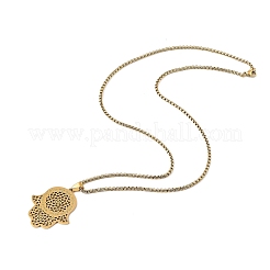 201 Stainless Steel Hollow Religion Hamsa Hand Pendant Necklaces&nbsp;NJEW-M086-01G