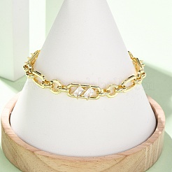 Ring & Paperclip Brass Micro Pave Cubic Zirconia Link Chain Bracelets for Women&nbsp;BJEW-D458-03G-02