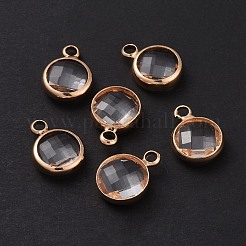 Golden Tone Brass Glass Flat Round Charms&nbsp;GLAA-M003-A-21G