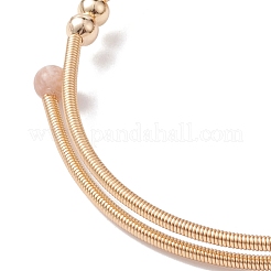 Natural Moonstone Round Beaded Cuff Bangle&nbsp;BJEW-JB10113-01