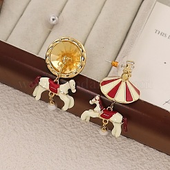 Carousel Brass Enamel Dangle Stud Earrings&nbsp;FS-WGBCA8C-01