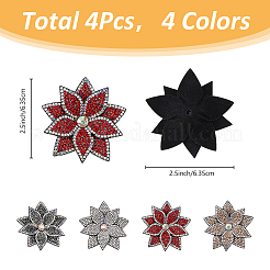 4Pcs 4 Colors Rhinestone with PU Leather Iron/Sew on Appliques&nbsp;DIY-FH0006-99